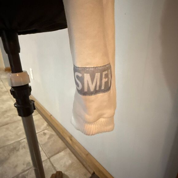 SMFK crewneck sweatshirt size small thrashed trashed cream color destroyed paint - Picture 7 of 12